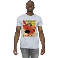 Disney Men's Big Hero 6 Baymax Flying Baymax Newspaper T-Shirt in Grey | Size: 5XL