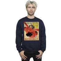 Disney Men's Big Hero 6 Baymax Flying Baymax Newspaper Sweatshirt in Navy | Size: 4XL