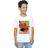 Disney Boy's Big Hero 6 Baymax Flying Baymax Newspaper T-Shirt in White | Size: 9 Years
