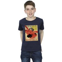 Disney Boy's Big Hero 6 Baymax Flying Baymax Newspaper T-Shirt in Navy | Size: 5-6 Years