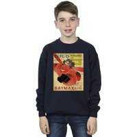 Disney Boy's Big Hero 6 Baymax Flying Baymax Newspaper Sweatshirt in Navy | Size: 7-8 Years