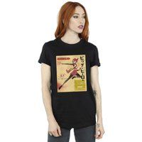 Disney Women's Big Hero 6 Baymax Honey Lemon Newspaper Cotton Boyfriend T-Shirt in Black | Size: 3XL