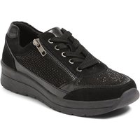 Pavers Women's Wide Fit Lace-Up Leather Trainers in Black | Size: 7