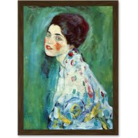 Artery8 Gustav Klimt Portrait Of A Lady Japonism Green Home Painting A4 Artwork Framed Wall Art Print in Brown