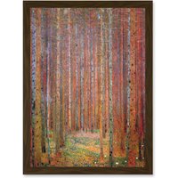 Artery8 Gustav Klimt Tannenwald Iandscape Autumn Trees Orange Painting A4 Artwork Framed Wall Art Print in Brown