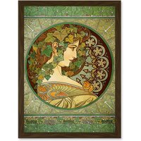 Artery8 Alphonse Mucha Laurel 1901 Art Nouveau Green Vintage Painting A4 Artwork Framed Wall Art Print in Brown