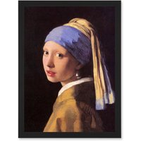 Artery8 Johannes Vermeer With Pearl Earring Classic Vintage Duch Golden Age A4 Artwork Framed Wall Art Print in Black