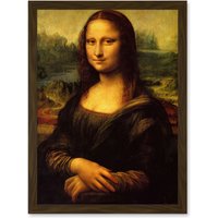 Artery8 Leonardo Da Vinci Mona Lisa Vintage Classic Painting A4 Artwork Framed Wall Art Print in Brown
