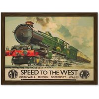Artery8 Travel GWR Railway Rail Train Steam Engine Cornwall Devon Sommerset Wales UK Retro Vintage A4 Artwork Framed Wall Art Print in Brown