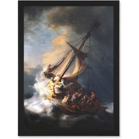 Artery8 Rembrandt Christ Storm On Lake Of Galilee Sailing Ship A4 Artwork Framed Wall Art Print in Black