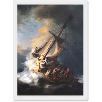 Artery8 Rembrandt Christ Storm On Lake Of Galilee Sailing Ship A4 Artwork Framed Wall Art Print in White