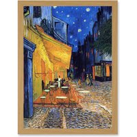Artery8 Vincent Van Gogh Cafe Terrace At Night Place Du Forum Arles 1888 A4 Artwork Framed Wall Art Print in Light Oak
