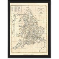 Artery8 1799 Clement Cruttwell Map England Historic Iconic A4 Artwork Framed Wall Art Print in Black
