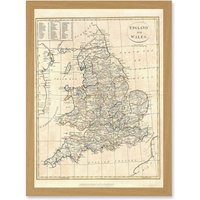 Artery8 1799 Clement Cruttwell Map England Historic Iconic A4 Artwork Framed Wall Art Print in Light Oak