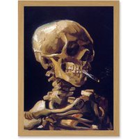 Artery8 Vincent Van Gogh Skull With A Burning Cigarette A4 Artwork Framed Wall Art Print in Light Oak