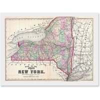Artery8 1873 Beers Map New York State Long Island Brooklyn Vintage A4 Artwork Framed Wall Art Print in White