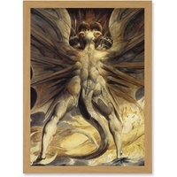 Artery8 William Blake Great Red Dragon Satan Woman Clothed Sun 1805 A4 Artwork Framed Wall Art Print in Light Oak