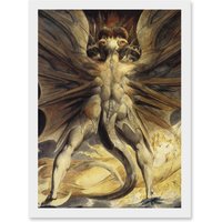 Artery8 William Blake Great Red Dragon Satan Woman Clothed Sun 1805 A4 Artwork Framed Wall Art Print in White