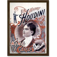 Artery8 Harry Houdini The Magician King Of Cards Escapologist A4 Artwork Framed Wall Art Print in Brown