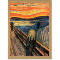 Artery8 Edvard Munch The Scream Classic Old Master Fear A4 Artwork Framed Wall Art Print in Light Oak