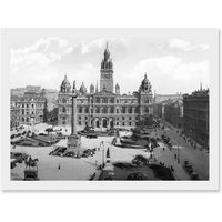 Artery8 Glasgow George Square Scotland Vintage Historic A4 Artwork Framed Wall Art Print in White