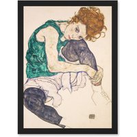 Artery8 Egon Schiele Seated Woman Legs Drawn Up Adele Herms A4 Artwork Framed Wall Art Print in Black