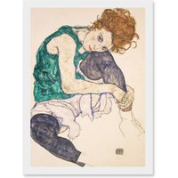 Artery8 Egon Schiele Seated Woman Legs Drawn Up Adele Herms A4 Artwork Framed Wall Art Print in White