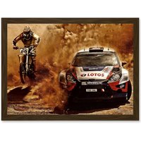 Artery8 Photograph Sport Motocross Bike Rally Car Dirt Race A4 Artwork Framed Wall Art Print in Brown