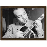 Artery8 Vintage Photo Music Legend Guitar Player Django Reinhardt Black & White A4 Artwork Framed Wall Art Print in Brown