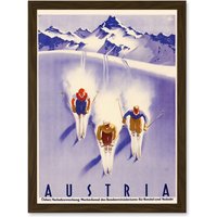 Artery8 Winter Sport Austria Ski Snow Alps Blue Cross Country A4 Artwork Framed Wall Art Print in Brown