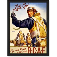 Artery8 World War WW2 Canada RCAF Fly Fight Pilot Air Force Vintage A4 Artwork Framed Wall Art Print in Black