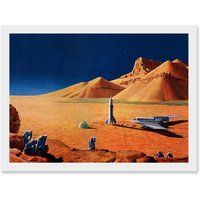 Artery8 Science Fiction Landscape Desert Space Ship Rocket Plane Mars Sci-Fi A4 Artwork Framed Wall Art Print in White