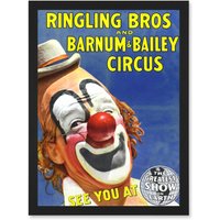 Artery8 Circus Ringling Bros Barnum Bailey Show Clown A4 Artwork Framed Wall Art Print in Black
