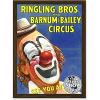 Artery8 Circus Ringling Bros Barnum Bailey Show Clown A4 Artwork Framed Wall Art Print in Brown