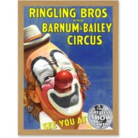 Artery8 Circus Ringling Bros Barnum Bailey Show Clown A4 Artwork Framed Wall Art Print in Light Oak