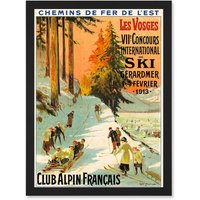 Artery8 Advert Ski Contest Vosges France Alpine Club Winter Sport A4 Artwork Framed Wall Art Print in Black