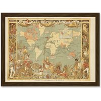 Artery8 Maps British Empire 1886 Imperial Illustrated People World A4 Artwork Framed Wall Art Print in Brown