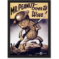 Artery8 War World WW2 USA Mr Peanut Goes To War Helmet Gun A4 Artwork Framed Wall Art Print in Black