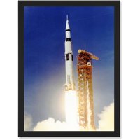 Artery8 Space Apollo 11 Launch Saturn V Rocket Blast Thrust Flame USA A4 Artwork Framed Wall Art Print in Black