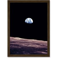 Artery8 Space Photo Planet Earth From Moon Surface Landscape USA A4 Artwork Framed Wall Art Print in Brown