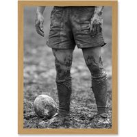 Artery8 Ball Rugby Mud Bowl Sport Scrum A4 Artwork Framed Wall Art Print in Light Oak