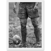 Artery8 Ball Rugby Mud Bowl Sport Scrum A4 Artwork Framed Wall Art Print in White