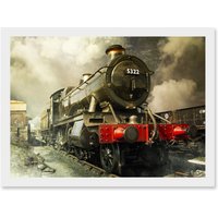Artery8 Steam Train Vintage Colour Red Green Vintage A4 Artwork Framed Wall Art Print in White