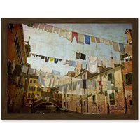 Artery8 Clotheslines Venice Washing Line Laundry By Cityscape A4 Artwork Framed Wall Art Print in Brown