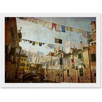 Artery8 Clotheslines Venice Washing Line Laundry By Cityscape A4 Artwork Framed Wall Art Print in White