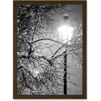 Artery8 Street Lamp Paris France Winter Night Black White A4 Artwork Framed Wall Art Print in Brown