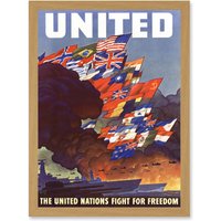 Artery8 WW2 World War Allies United Nations Fight Freedom Vintage A4 Artwork Framed Wall Art Print in Light Oak