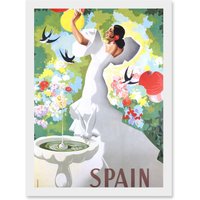 Artery8 Flamenco Dance Bird Bath Travel Spanish Advert A4 Artwork Framed Wall Art Print in White