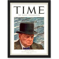Artery8 Magazine War 1941 Winston Churchill 'Man Of The Year' Time A4 Artwork Framed Wall Art Print in Black