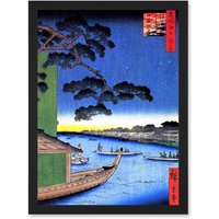 Artery8 Utagawa Hiroshige Japan Pine Of Success Edo Blue Green A4 Artwork Framed Wall Art Print in Black